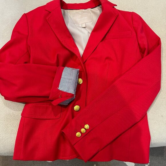 EUC JCrew size 6 red blazer - military inspired, patterned lining - Picture 2 of 8